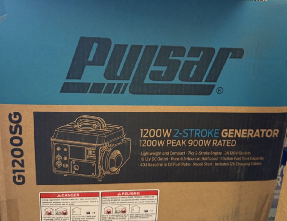 Pulsar G1200SG Portable Gas-Powered Generator with Carrying Handle, 1200W, Black