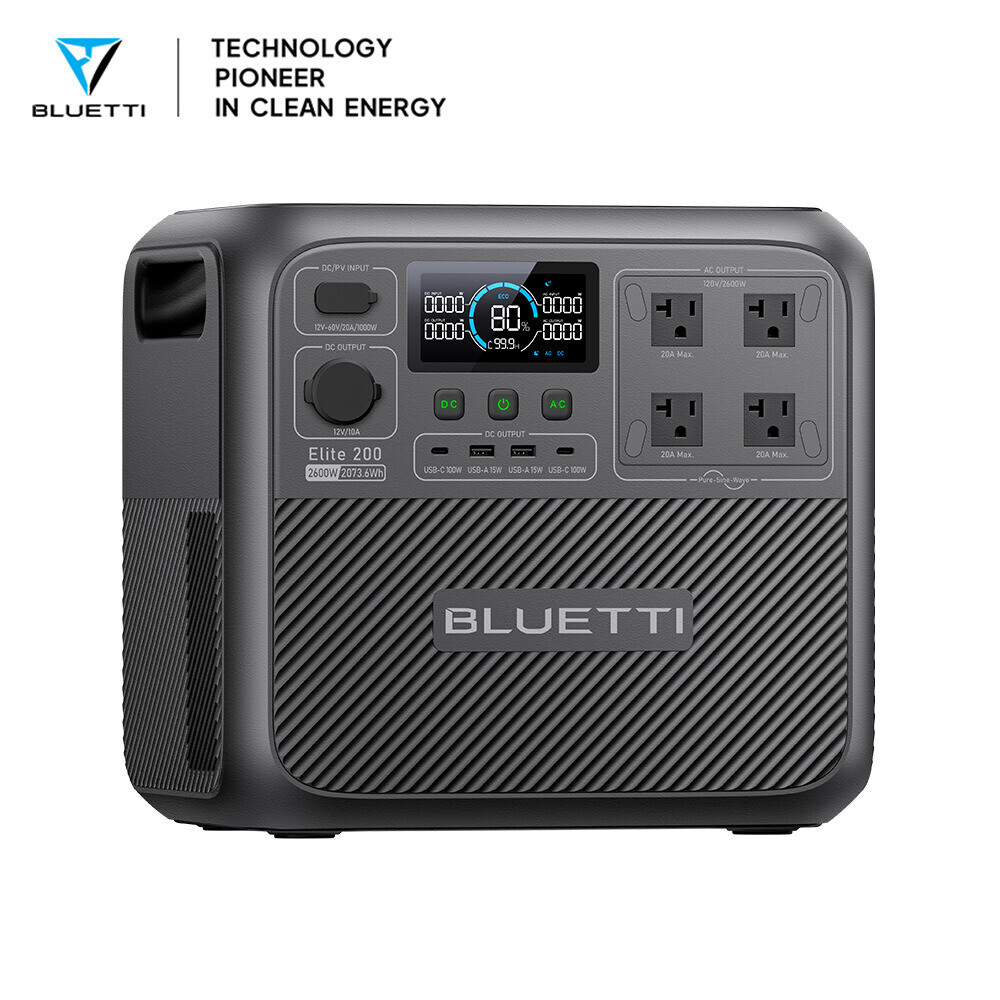BLUETTI Elite 200 V2 2073.6Wh 2600W Power Station+2*200W Solar Panel for Camping