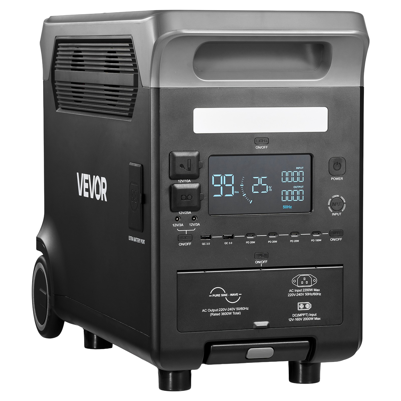 VEVOR Portable Power Station Solar Generator 3600W 3840Wh with 10 Output Ports
