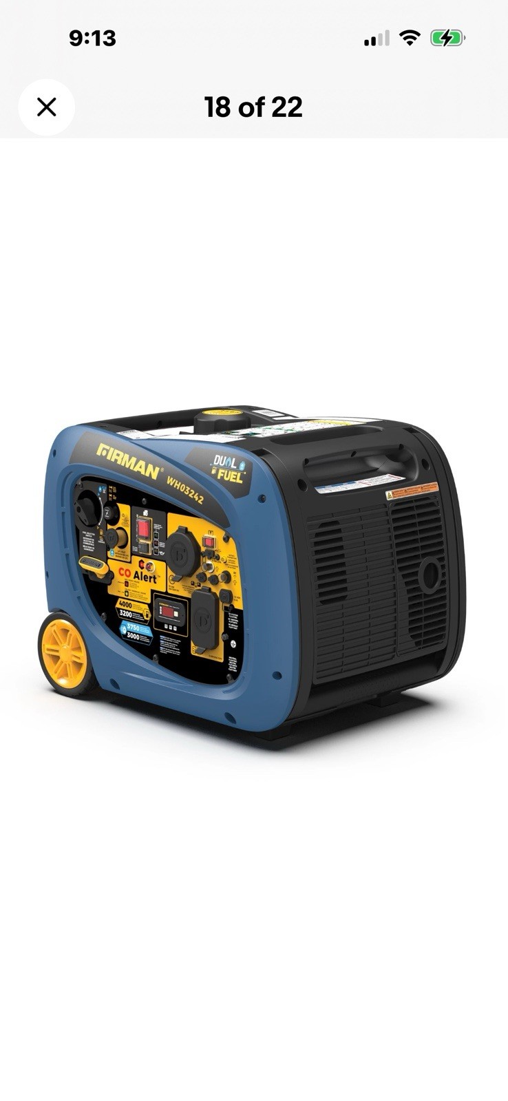 FIRMAN WH03242F 4000W Electric Start Dual Fuel Inverter Generator – Refurbished
