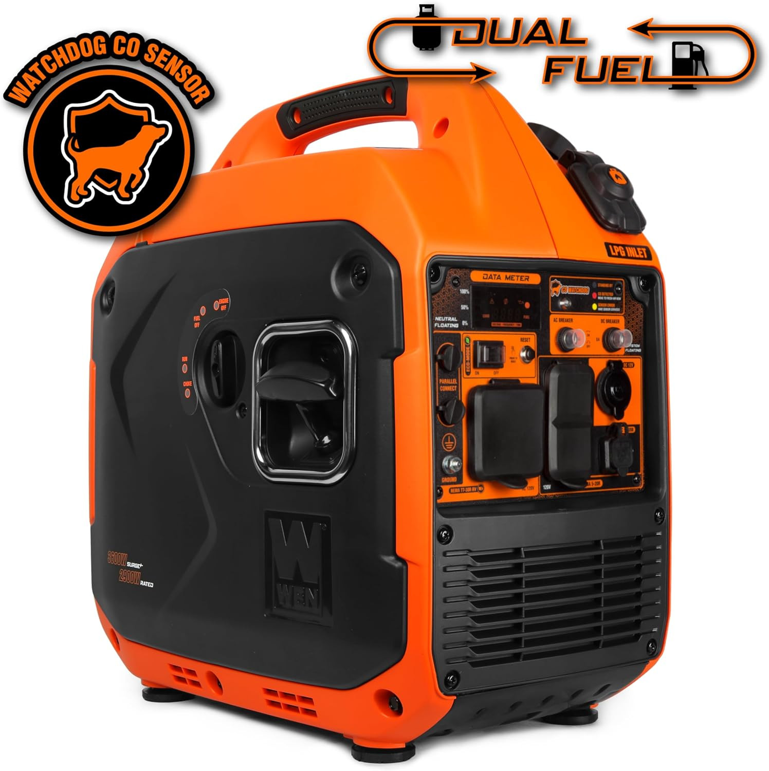 Whisper-Quiet 3600W Dual Fuel Inverter Generator with CO Shutdown Safety