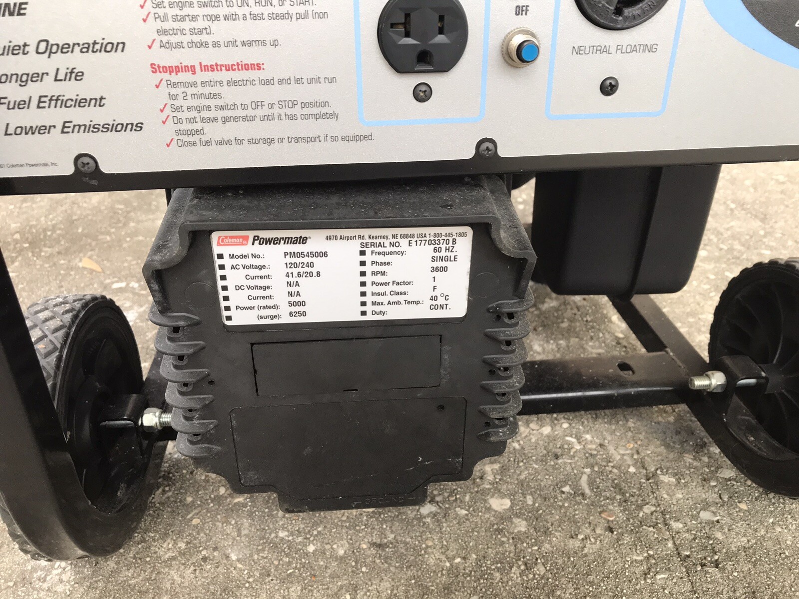 Coleman Powermate Premium Plus 5000 Gas Generator -Cash Only – *Local Pickup”