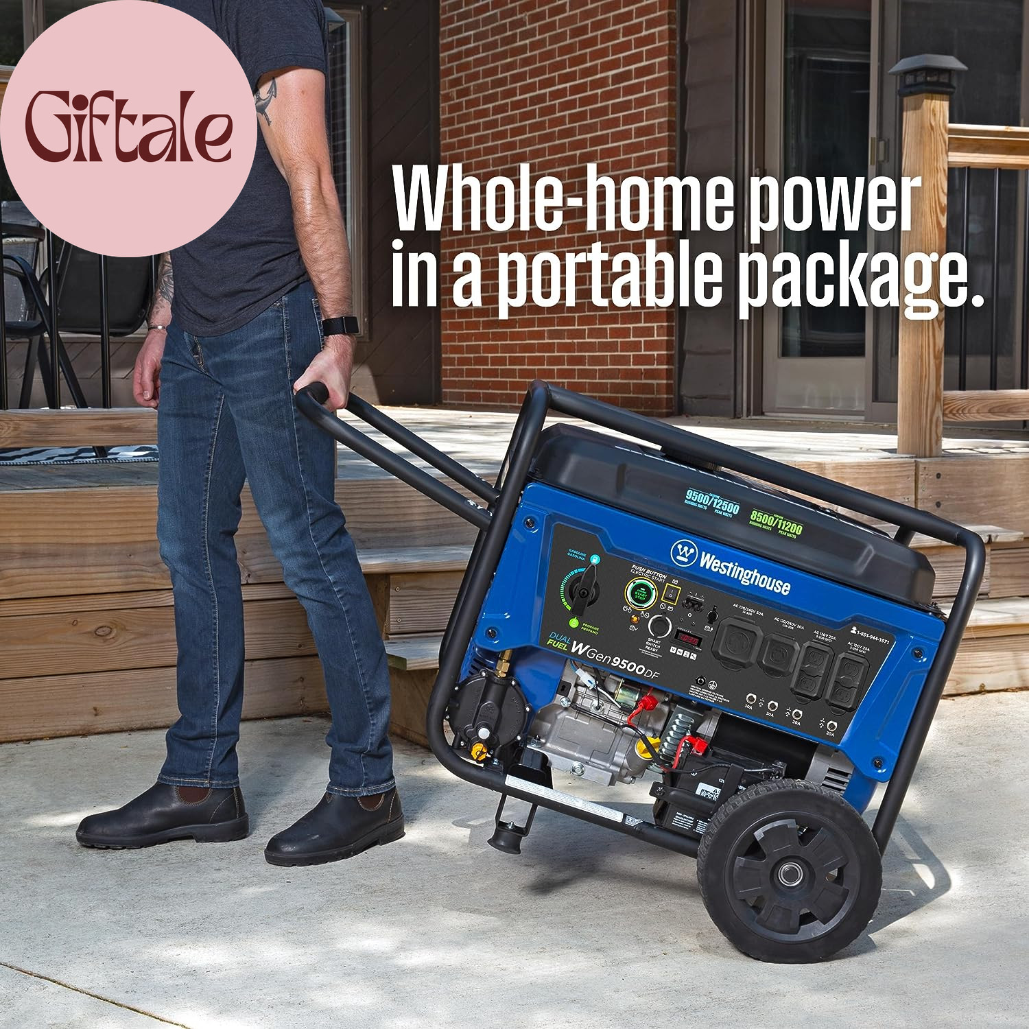 12500 Watt Dual Fuel Home Backup Portable Generator, Remote Electric Start, Tran