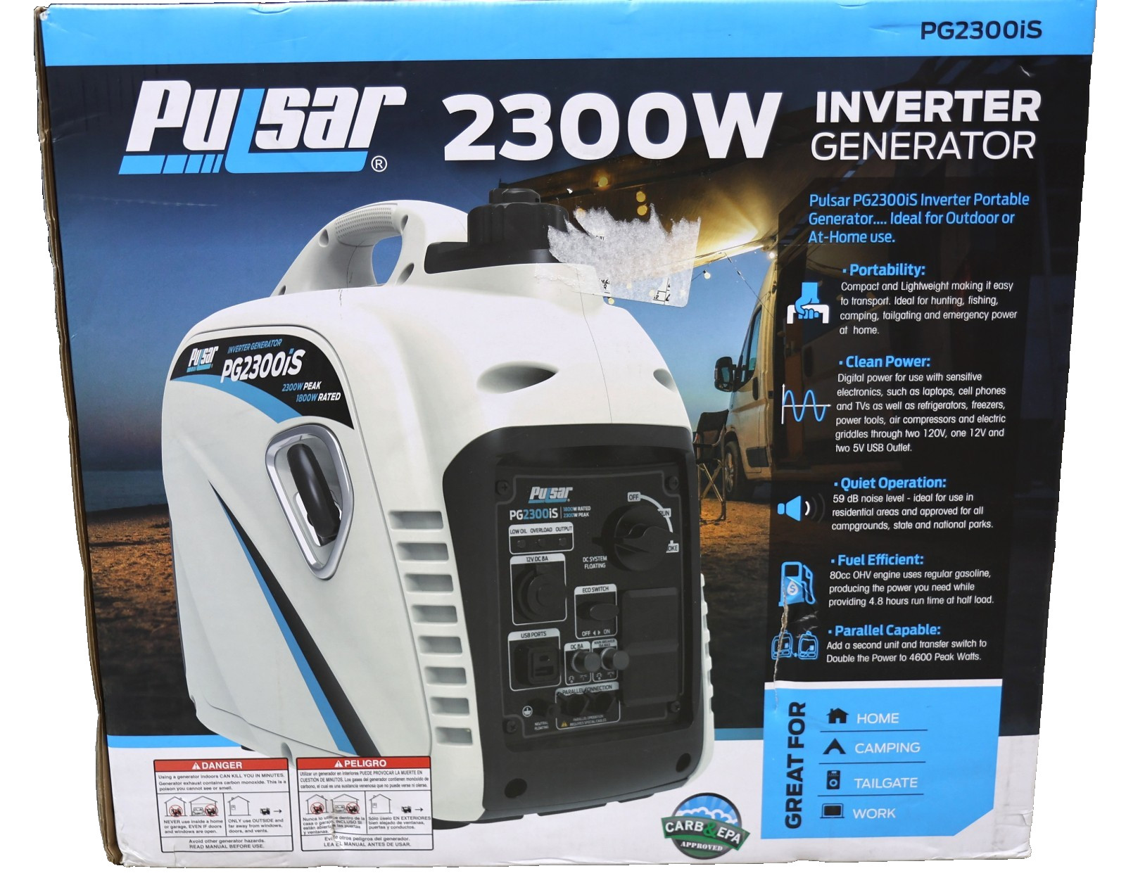Pulsar 2300w Portable Quiet Gas Powered Inverter Generator with USB PG2300iS 🟢