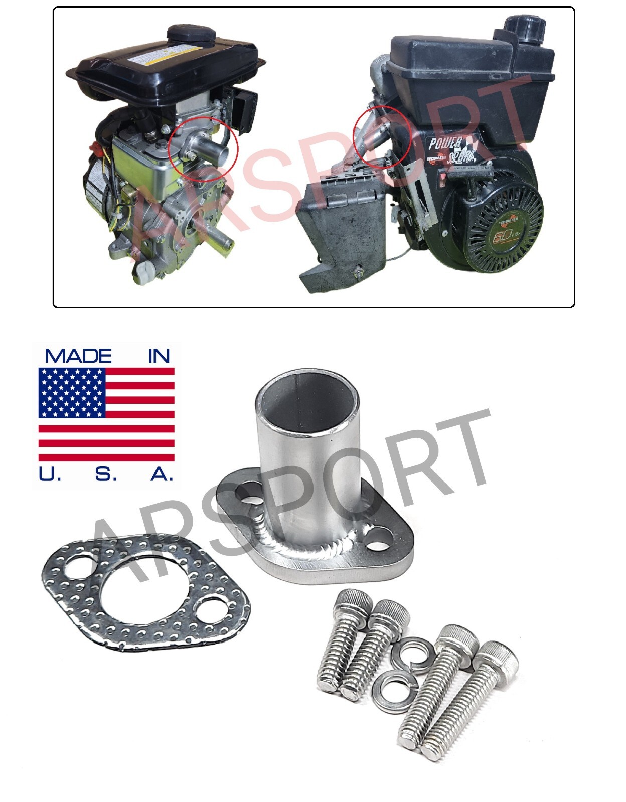 Exhaust Flex Pipe Adaptor for some small Brigg & Stratton Tecumseh 5.0-6.5 engin