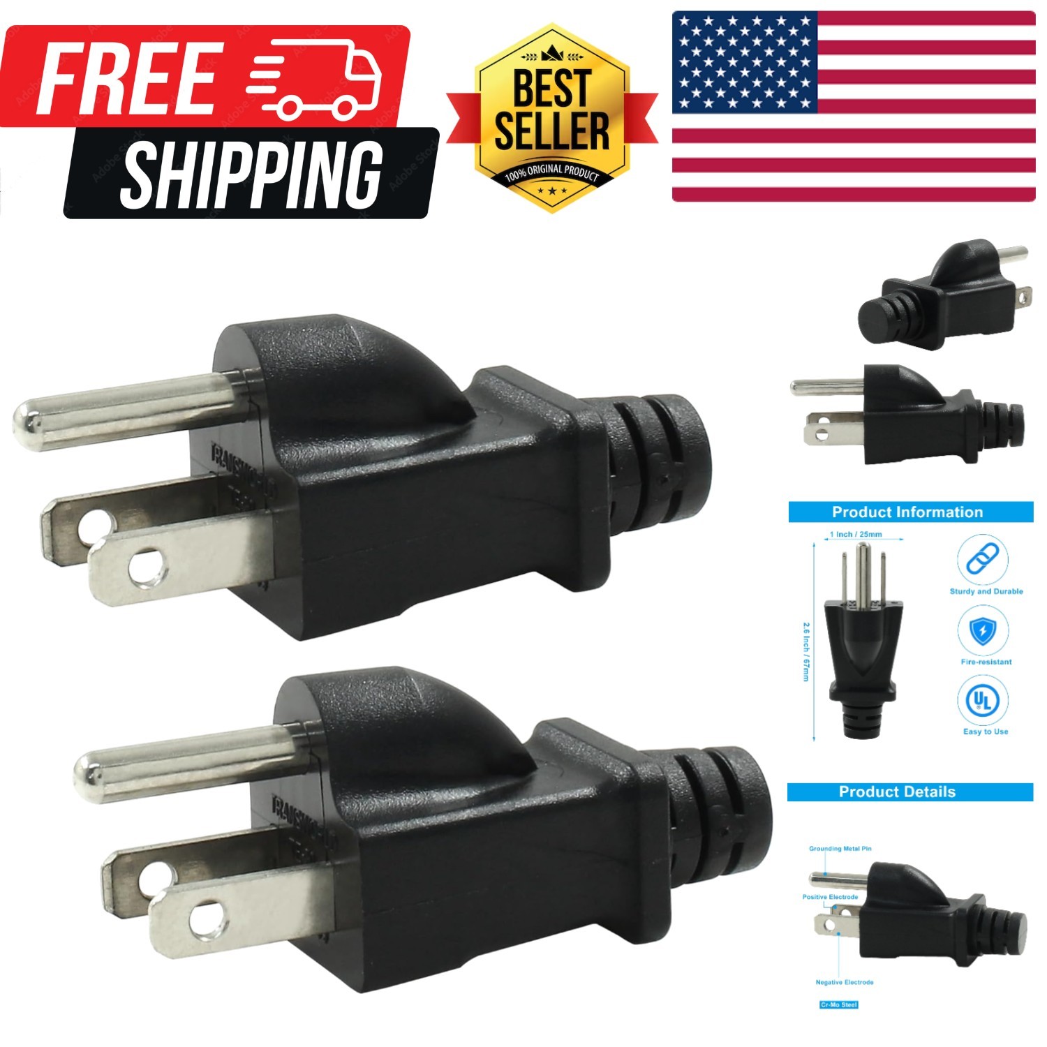2 Pack Generator Grounding Plug Neutral Ground Bonding Plug for Portable
