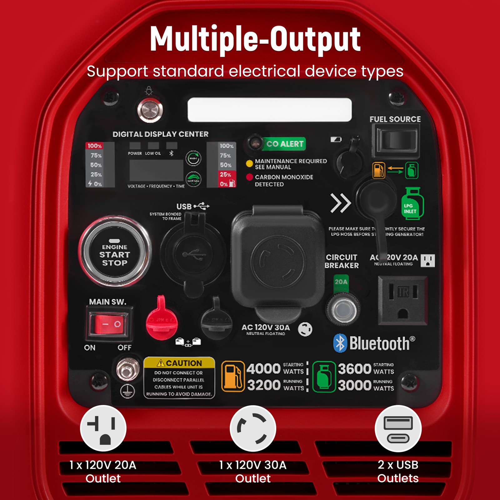 4KW Portable Dual Fuel Generator Inverter LPG/Gas Bluetooth E-Start 58dB