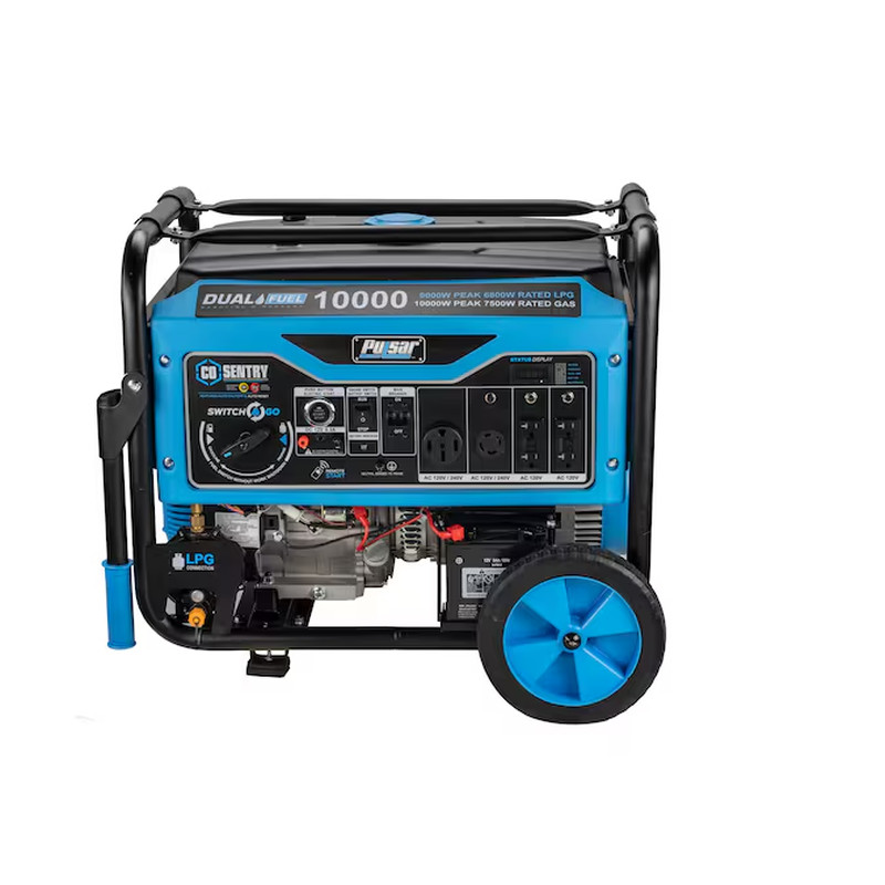 Pulsar 10,000-W Hybrid Portable Dual Fuel Gas Generator, Remote Start, CO Sensor