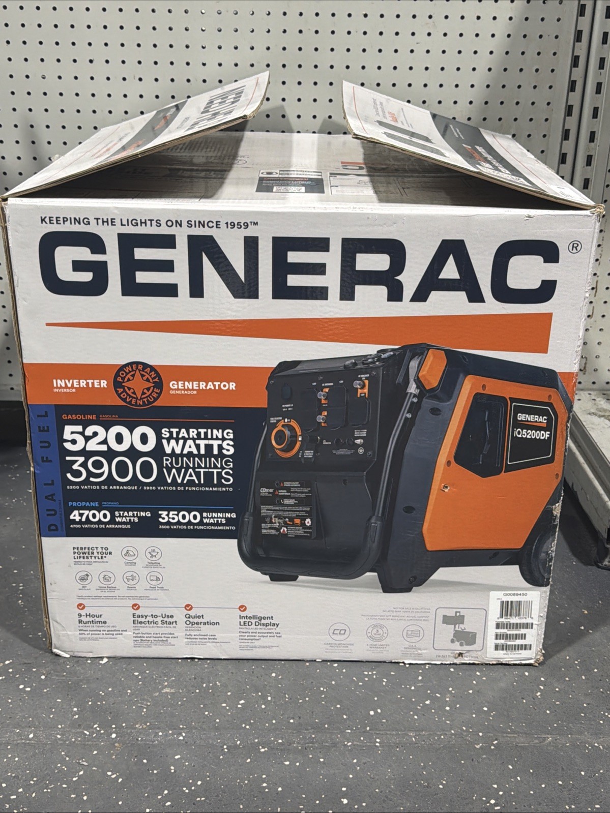 Generac iQ5200DF Portable Dual Fuel Inverter Generator Electric Start CO Sensor