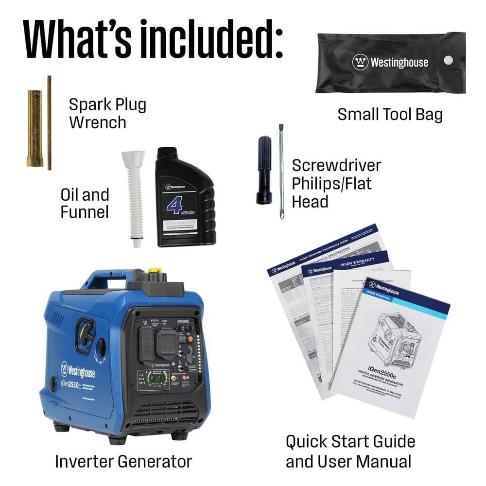 Westinghouse Gas Inverter Generator 2550W/1800W Recoil Start, LED Data Center