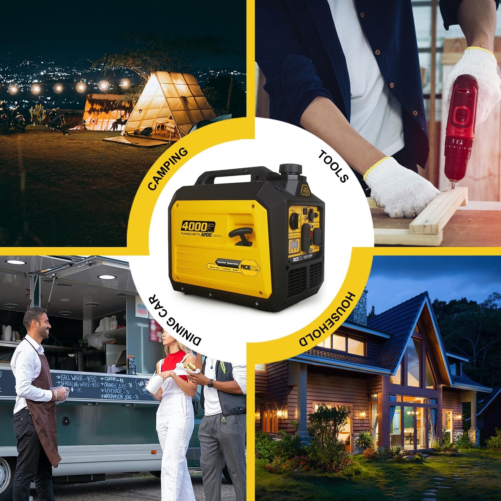 4000W Quiet Inverter Generator, RV-Ready EPA Compliant Portable, Aceup Energy