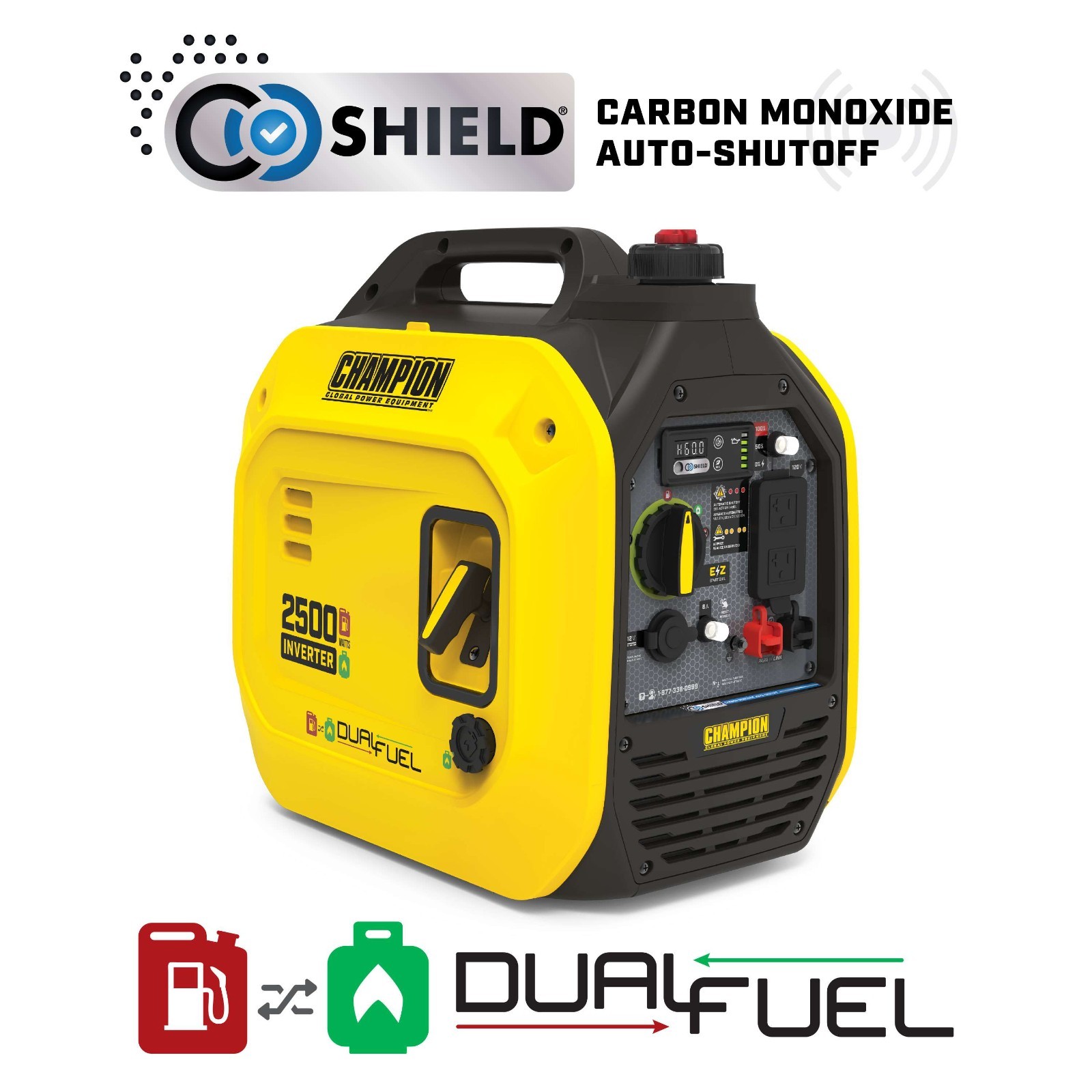 201323 – Champion 2500-Watt Dual Fuel Inverter Generator w/ CO Shield® – NEW