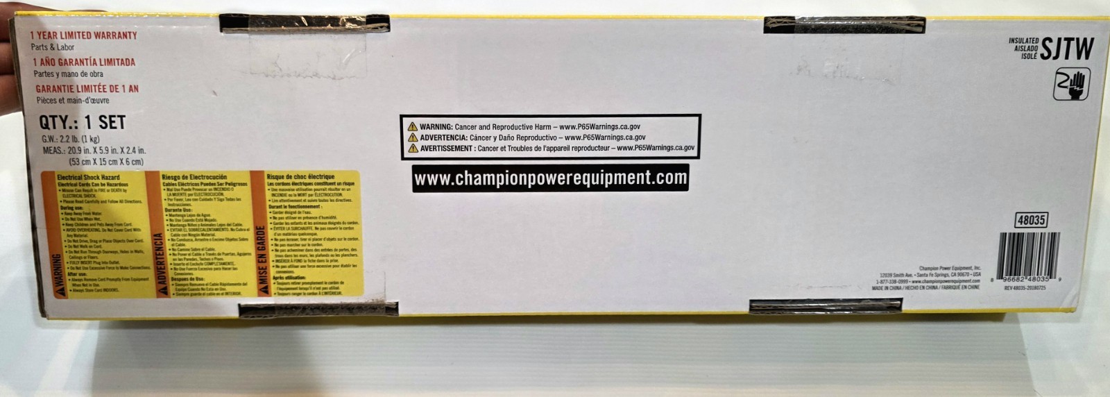 Champion Power Equipment 48035 3FT Generator Y Adapter New Sealed