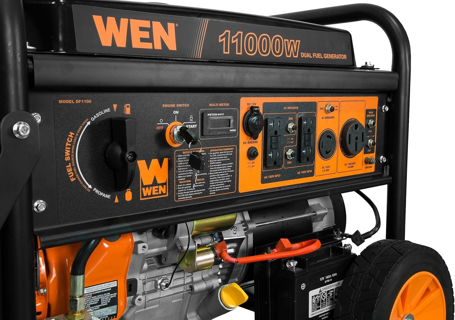 WEN 11,000-W Portable Dual Fuel Powered Generator with Electric Start, CO Sensor