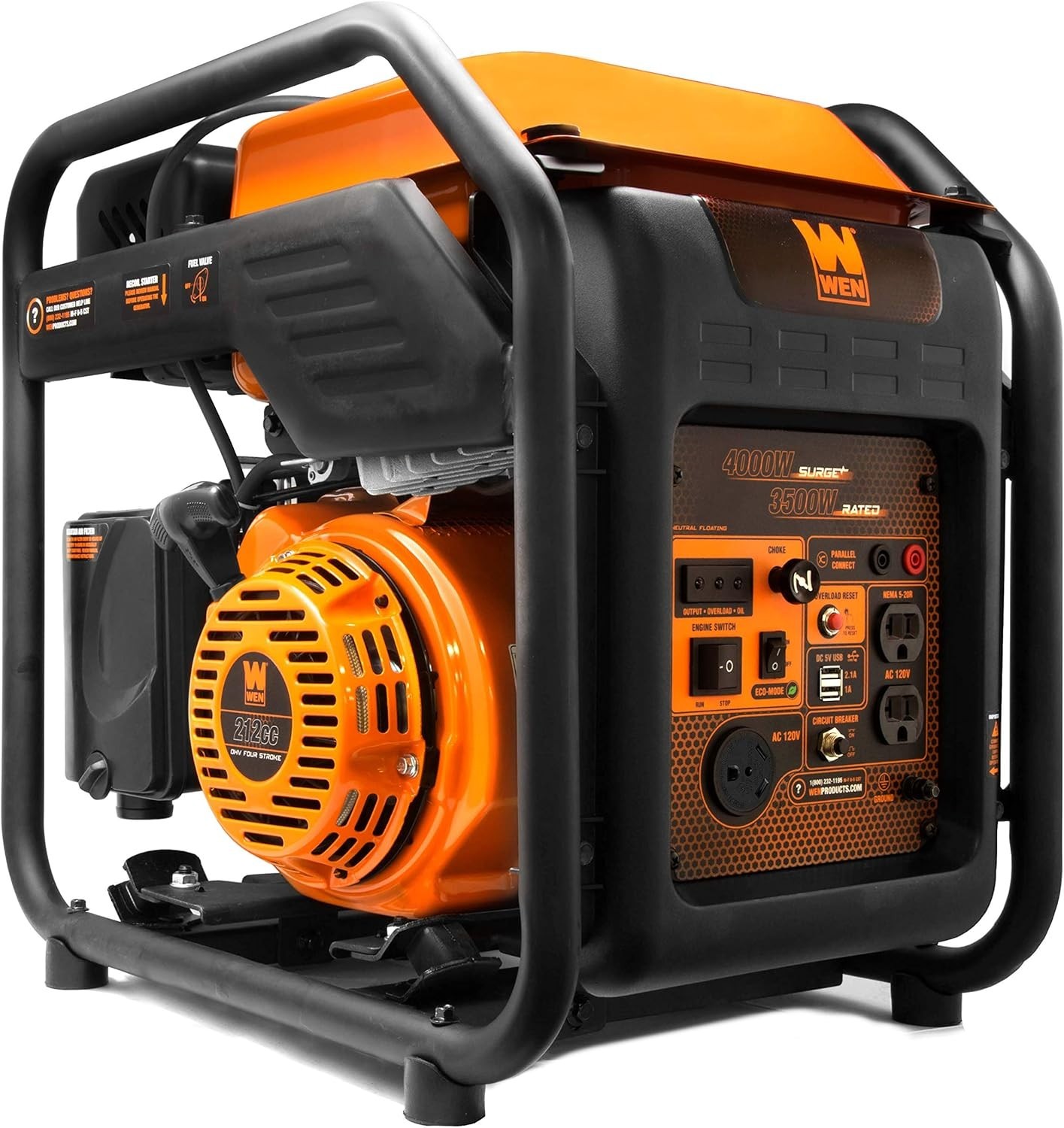 WEN Gn400I Rv-Ready 4000-Watt Open Frame Inverter Generator, CARB Compliant, Bla