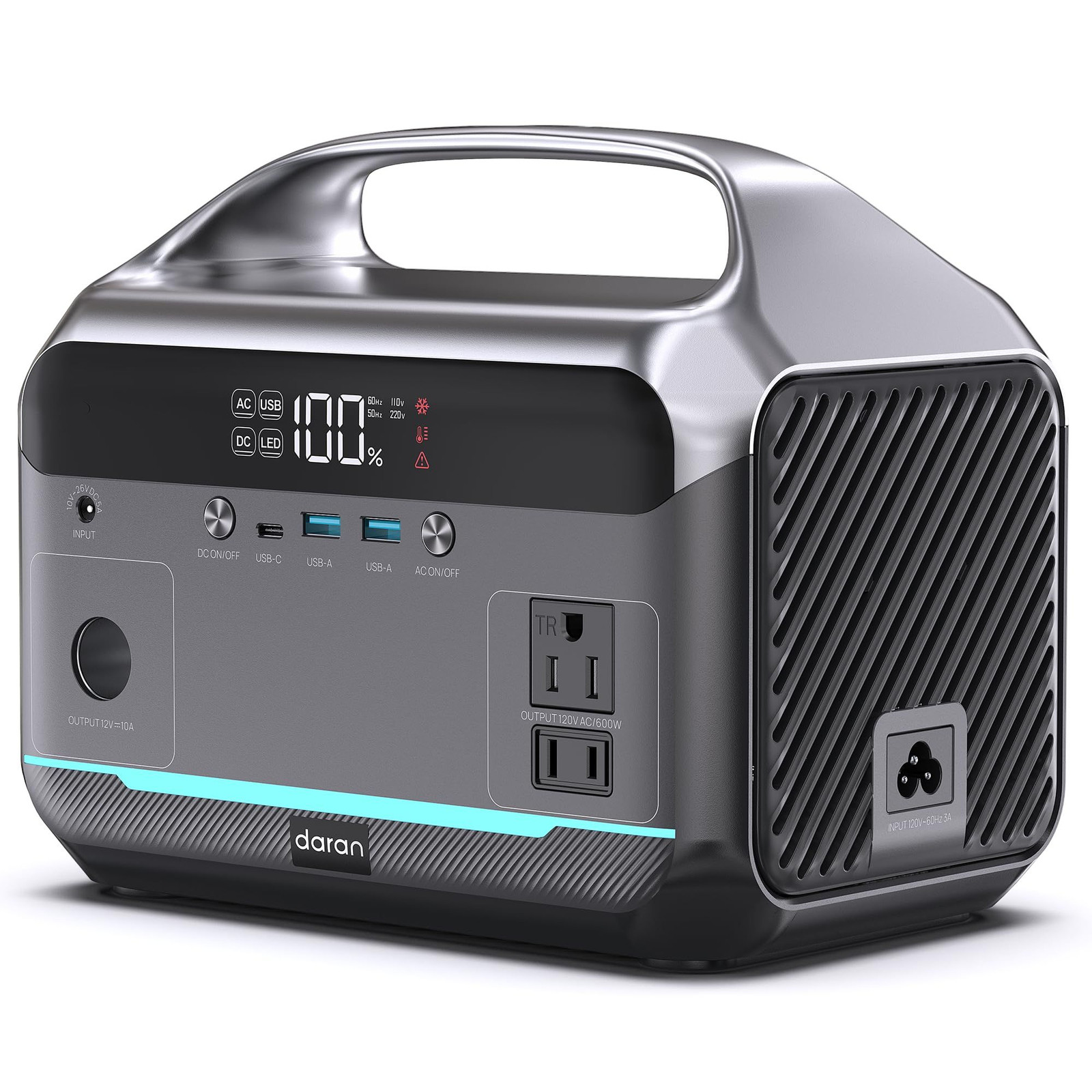 Portable Power Station 600W, 288Wh Solar Generator LiFePO4 Battery grey