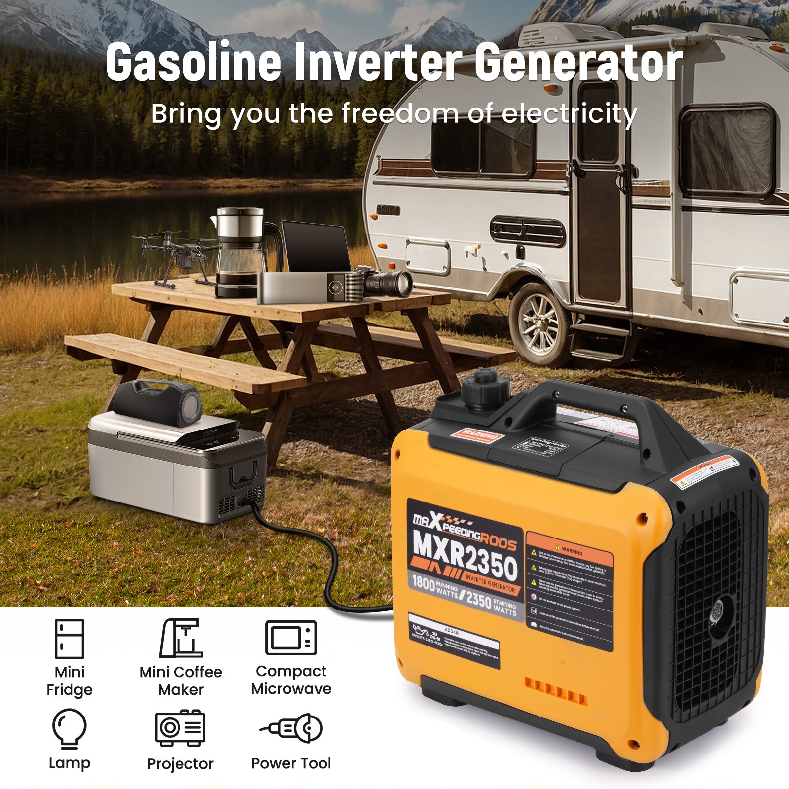 2350W 15kg Portable Gasoline Inverter Generator Eco For Outdoor Camping