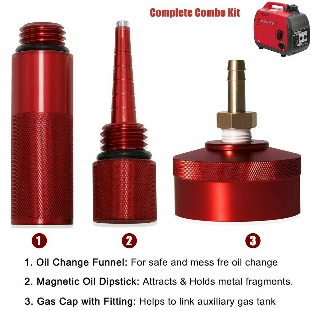 Red Oil Change Funnel&Oil Magnetic Dipstick &Gas Cap for Honda Generator EU2200i
