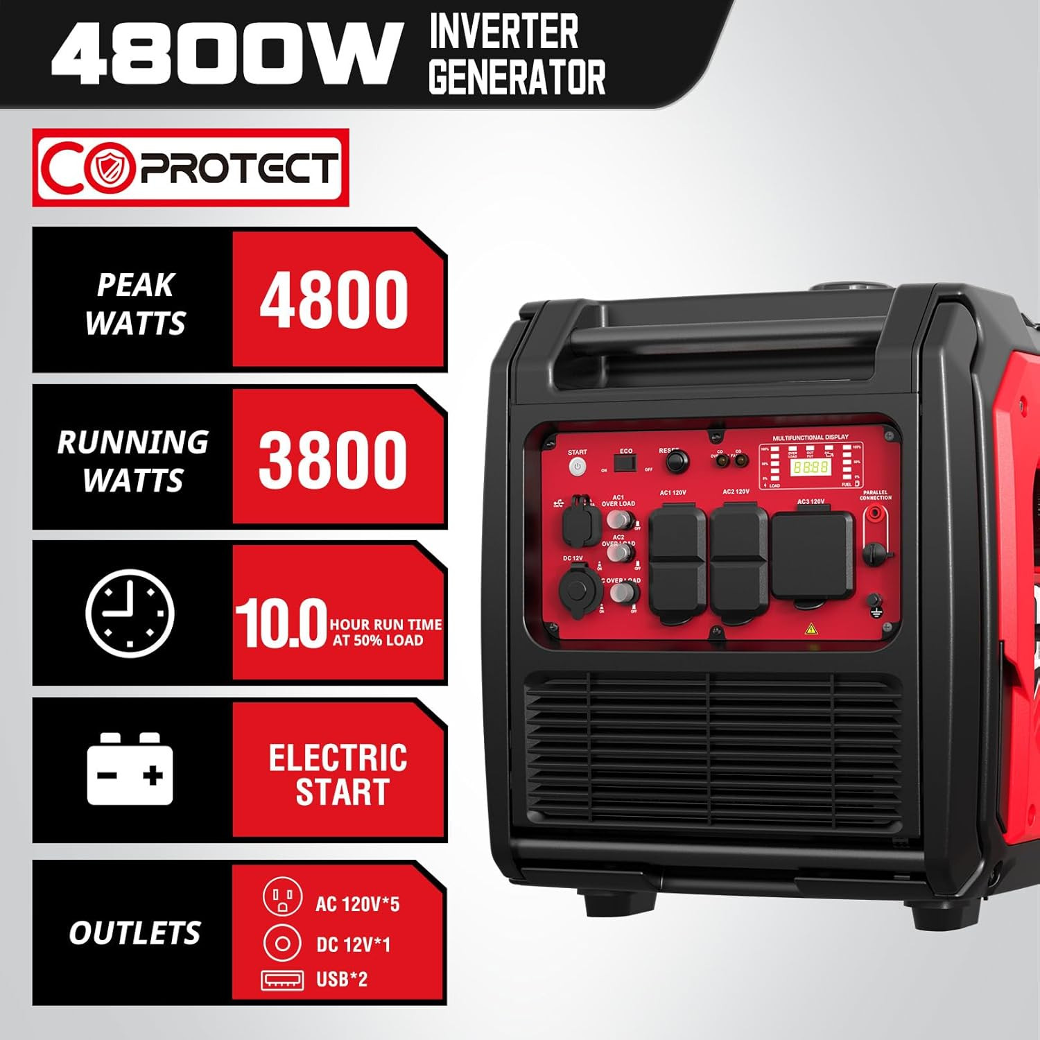 4800W Portable Inverter Generator,Parallel Ready&Electric Start Super Quite Gas