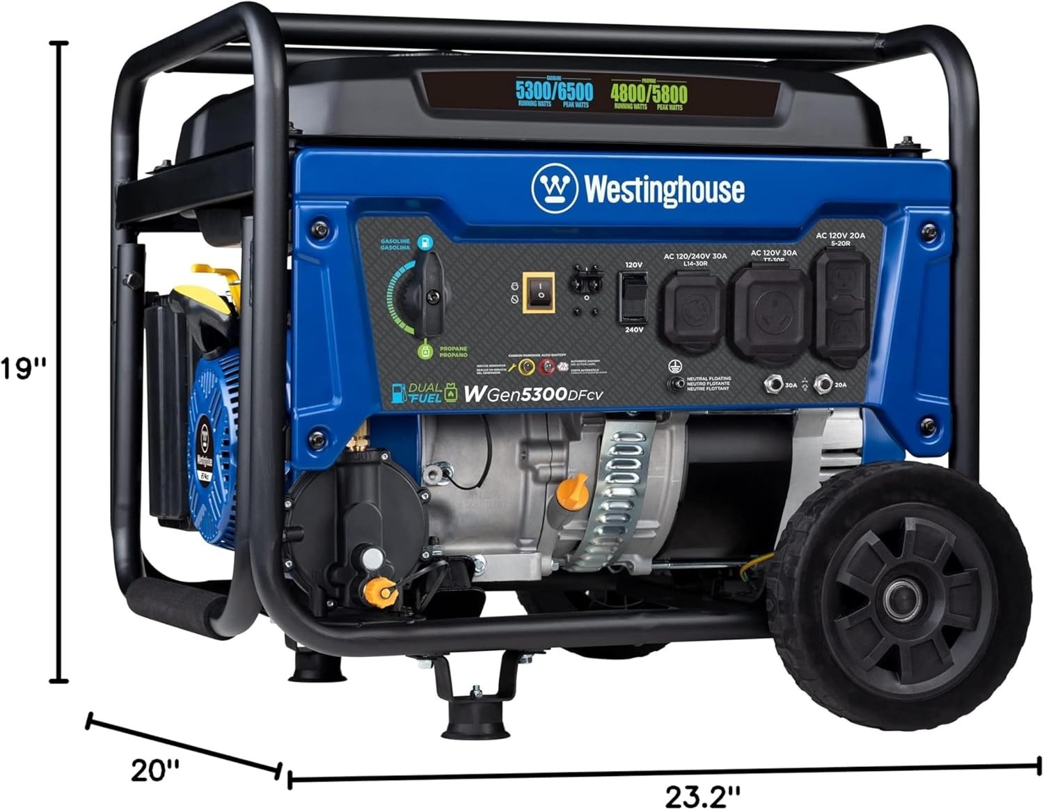 Westinghouse 6,500-Watt Portable Hybrid RV Ready Dual Fuel Gas Powered Generator