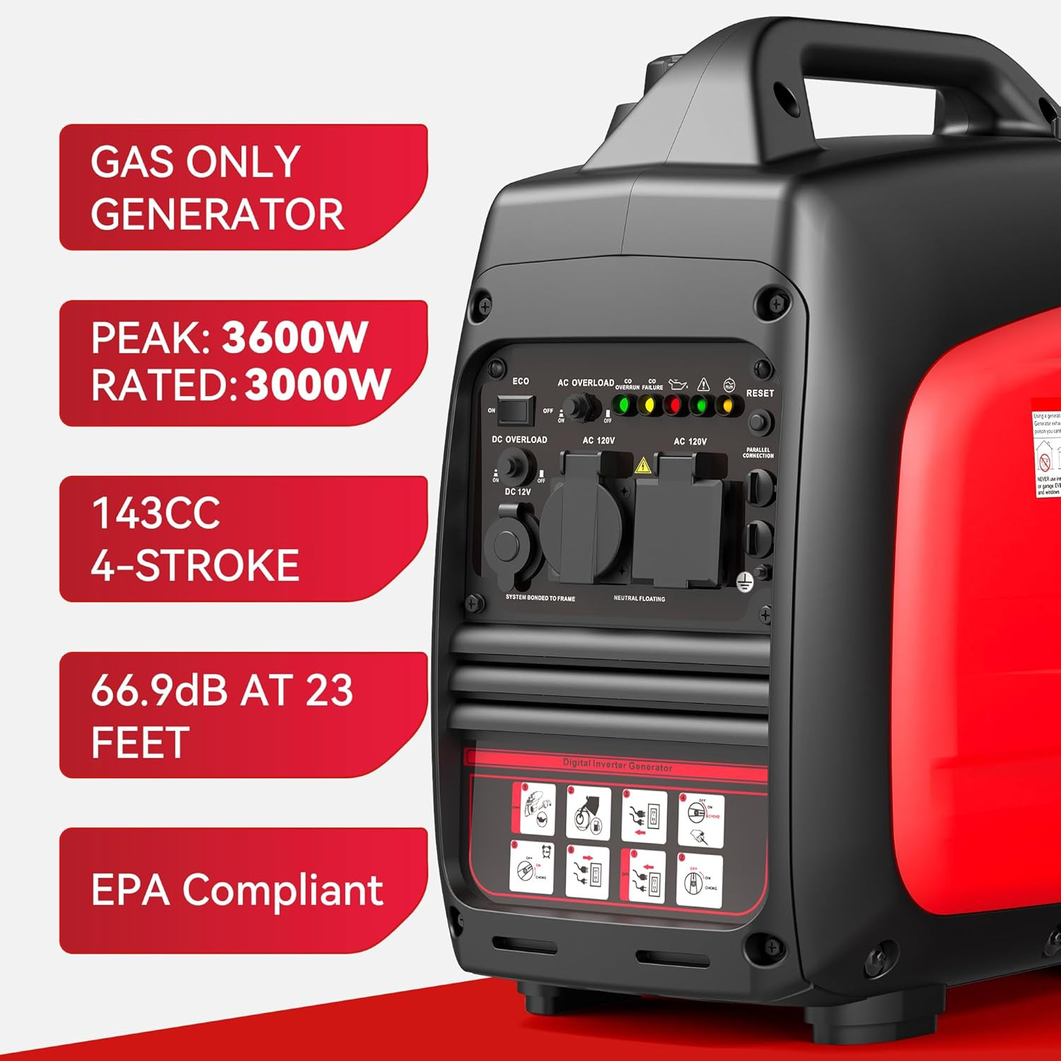 3600W Portable Generator Super Quiet Inverter Generator Ultra Lightweight for Ho