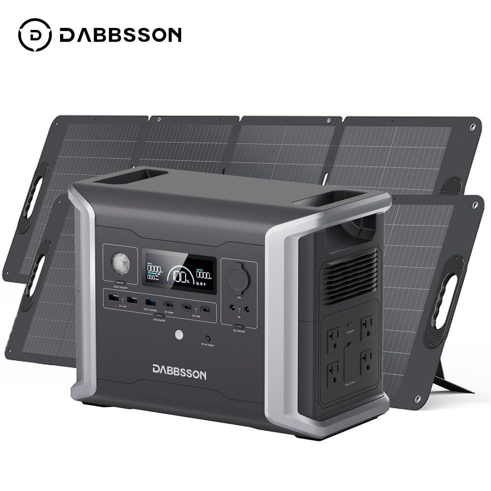 Dabbsson 1200W 1330Wh Power Station Camping with 2x Folding Solar Panel 210W