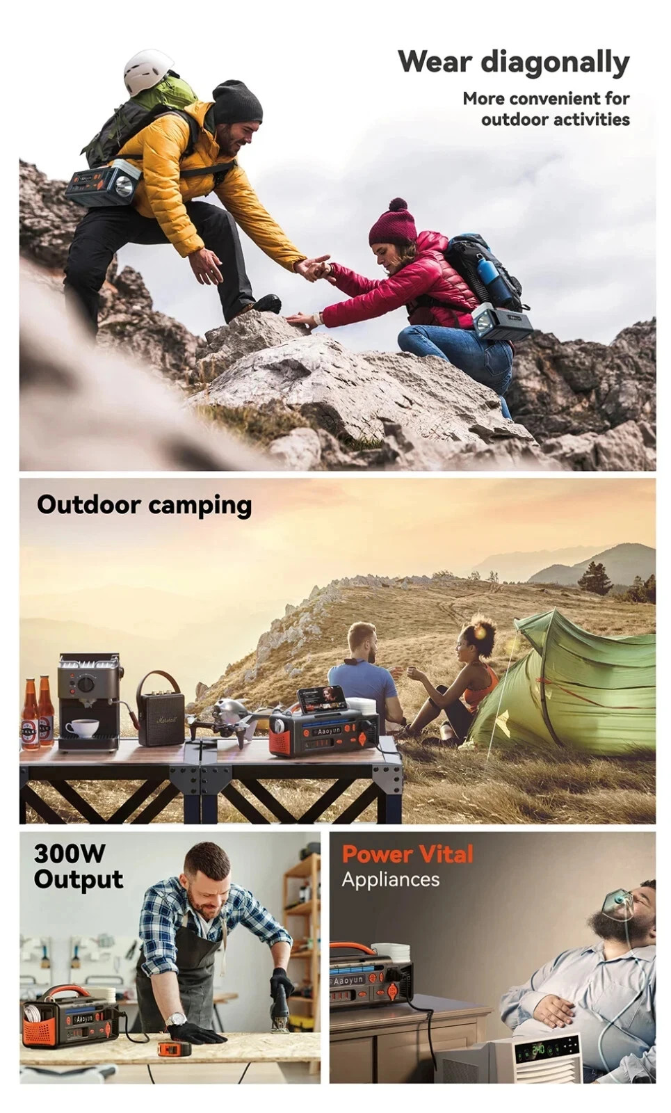 AOY Portable Power Station 300W 296Wh Battery Back-Up Outdoor Indoor Emergency