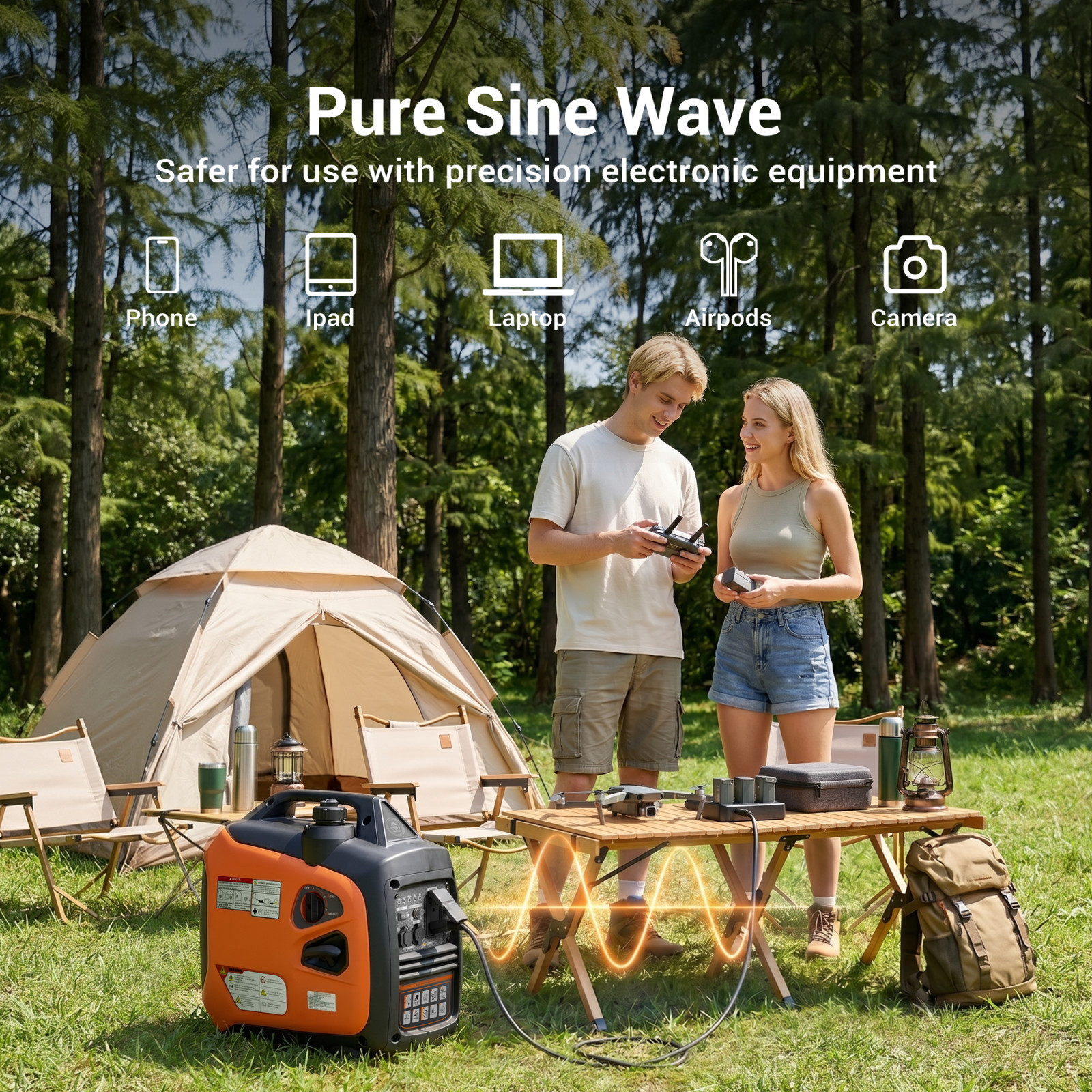 Efurden Portable Inverter Generator Gas Powered 2.5KW Super Quiet Emergency