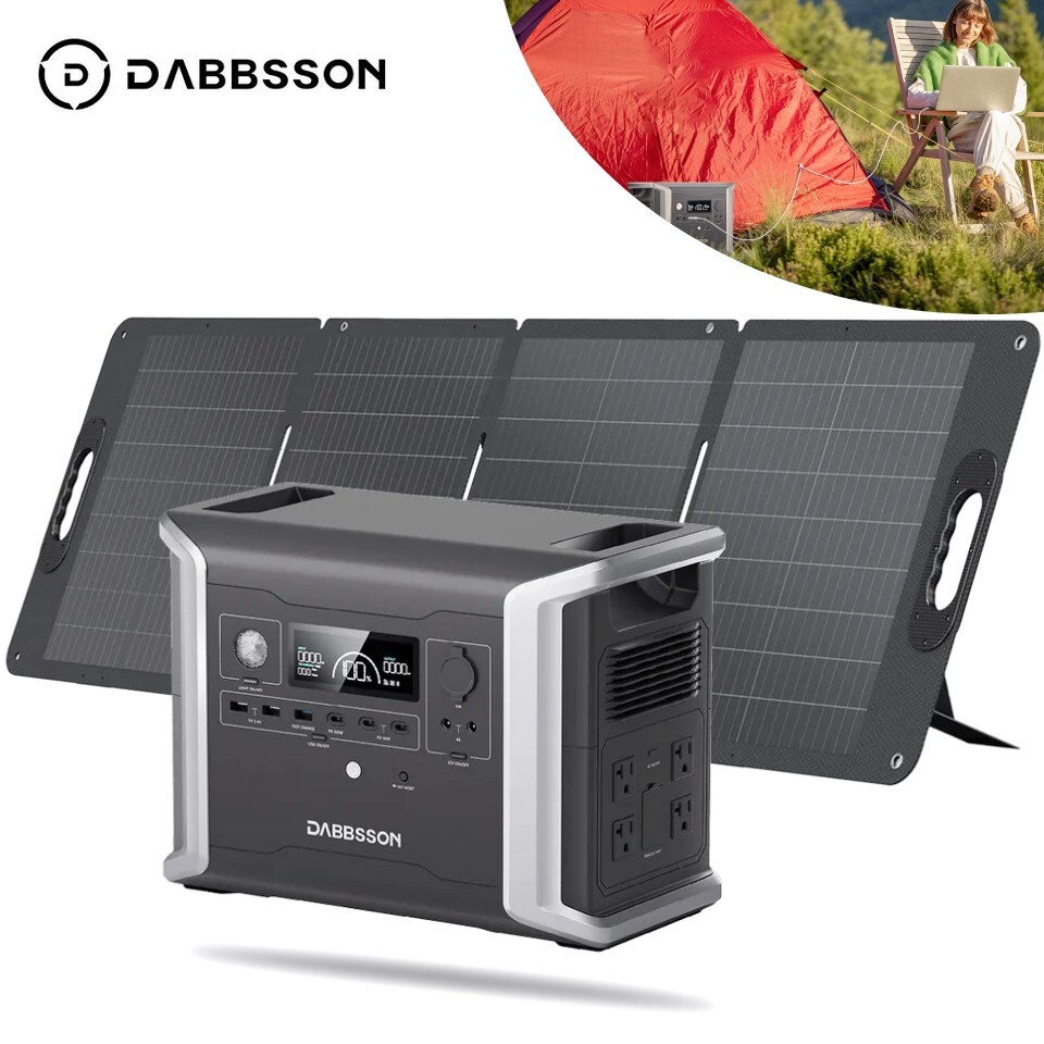 Dabbsson 1200W 1330Wh Portable Power Station Generator 120W Foldable Solar Panel