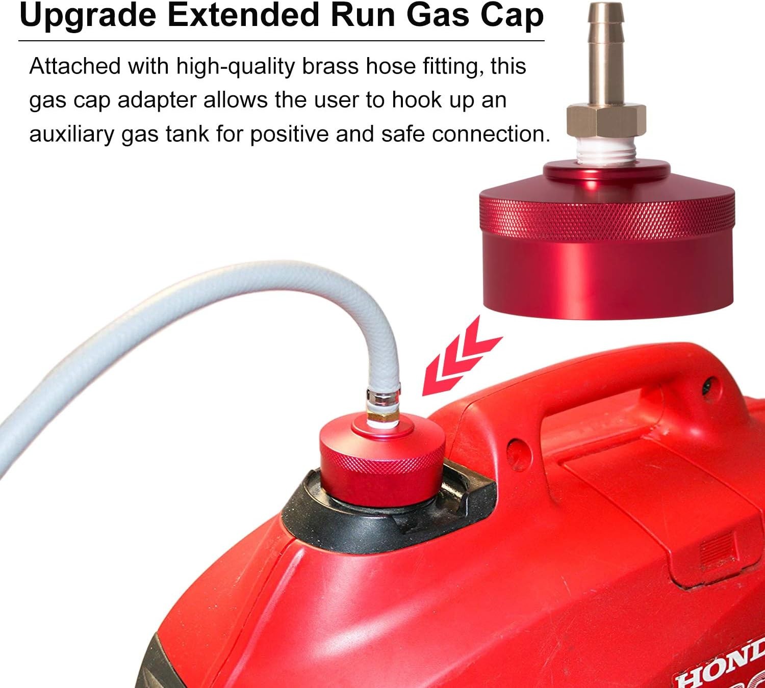 Generator Aluminum Extended Run Gas Cap with Brass Funnel for Honda EU2200i Red