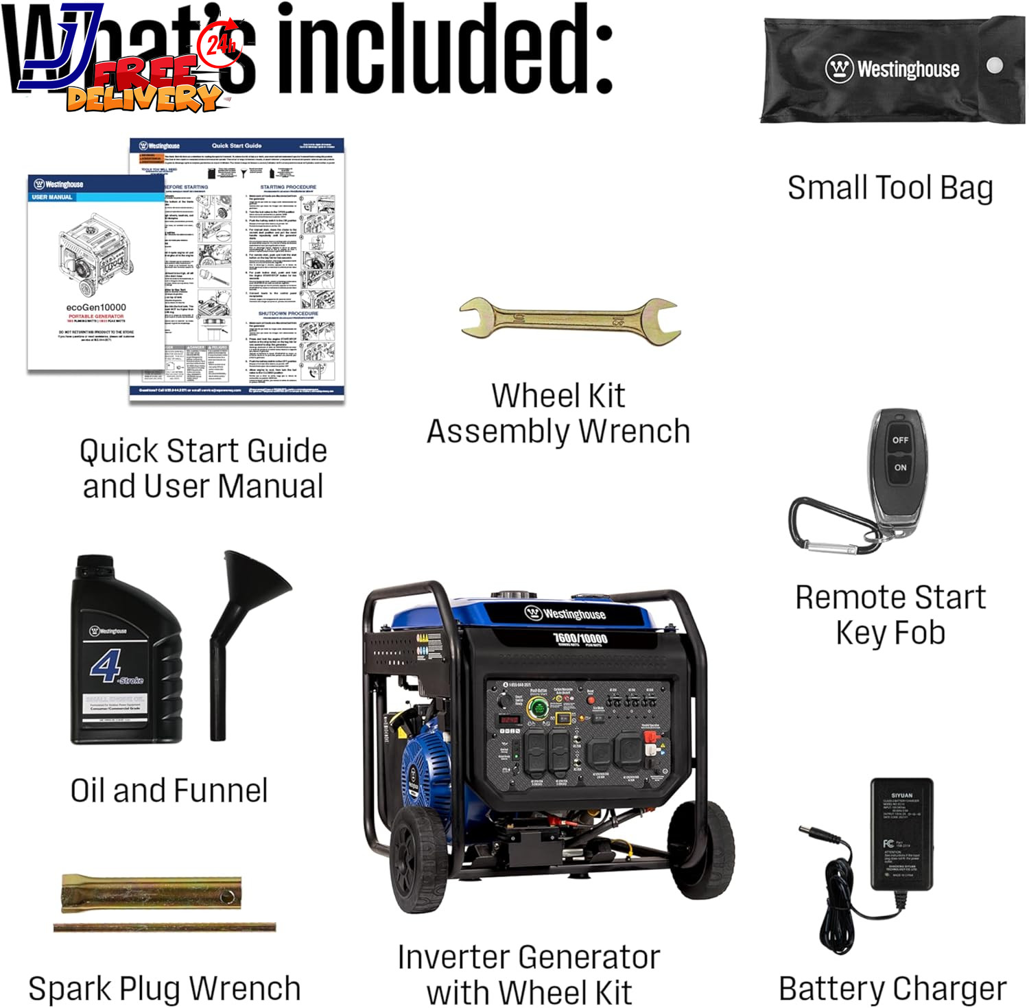 10000 Peak Watt Portable Open Frame Inverter Generator Remote Electric Start