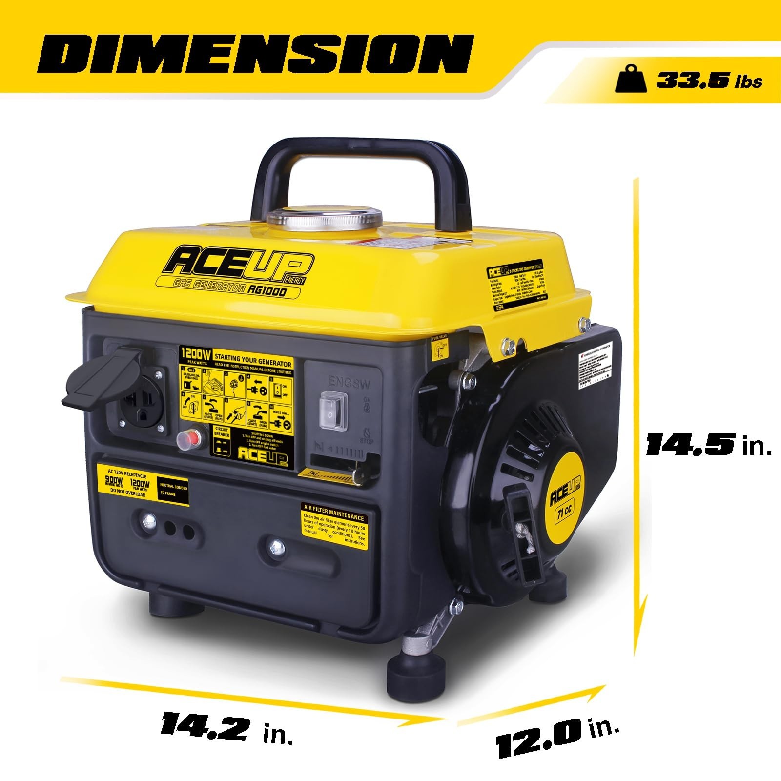 1200W Small Gas Generator, SmallPortable Generator EPA & CARB, Aceup Energy