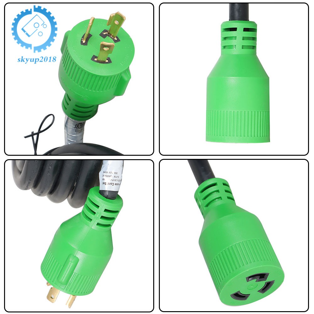 3 Prong 30 Amp Generator Extension Cord 10Ft NEMA L5-30P/L5-30R