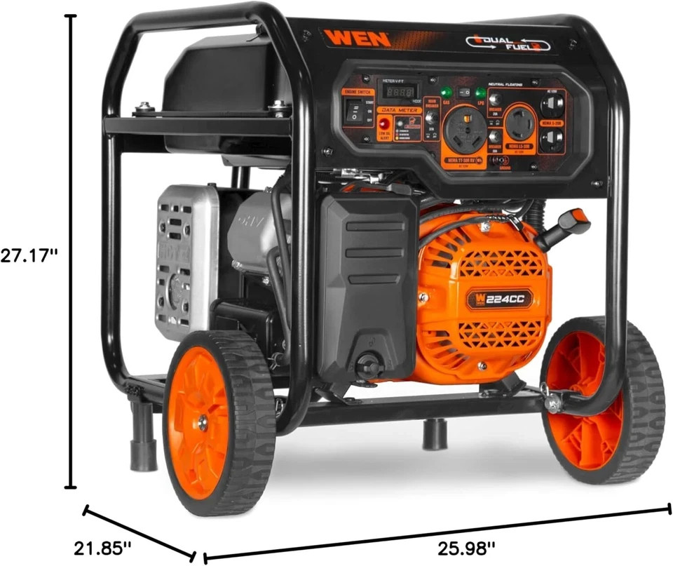 WEN 5,600-W Portable RV Ready Dual Fuel Gas Generator, Electric Start, CO Sensor