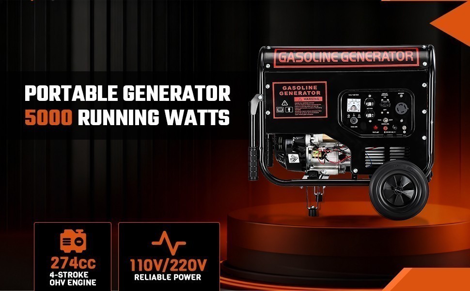 110V+220V Quiet Inverter Generator 5000W 274cc Gasoline Power Electric Start