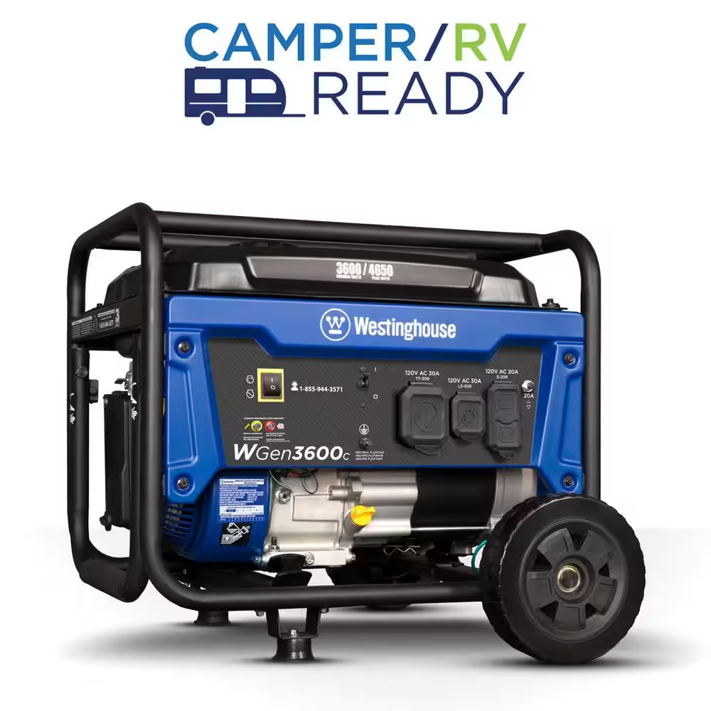 4,650/3,600-Watt Recoil Start Gas Powered Portable Generator with Wheel and Hand