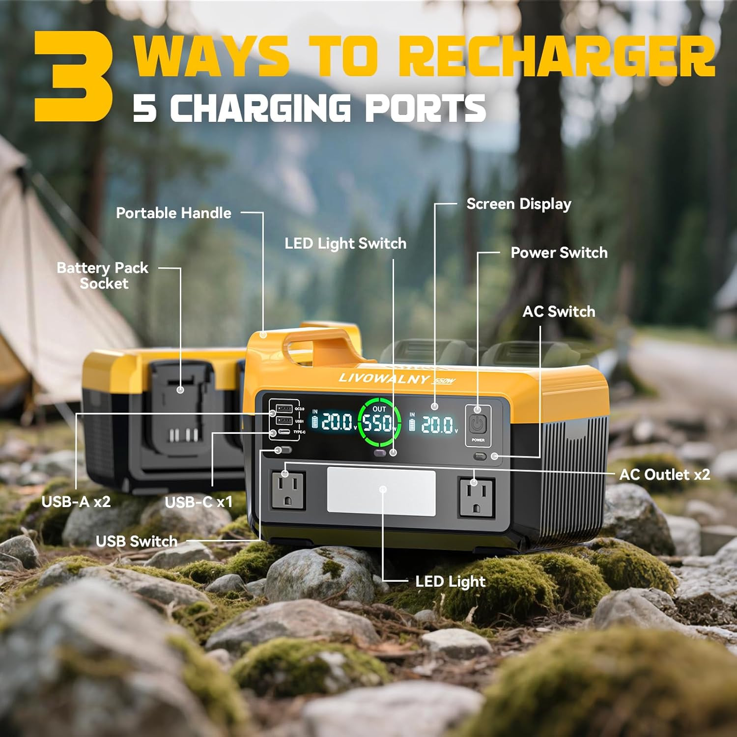 550W Power Station Compatible with Dewalt: Portable Generator DC 20V to AC 110-
