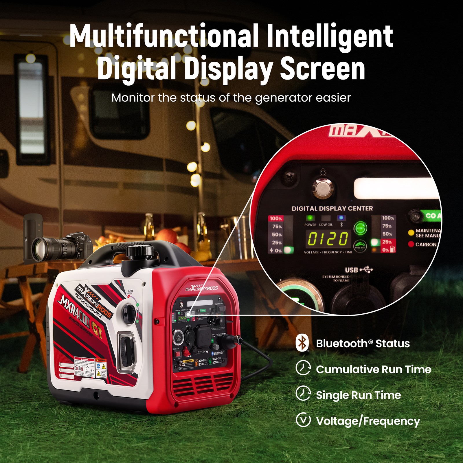 4000W Dual Fuel Generator Inverter LPG/Gas Bluetooth Start For Garden Camping