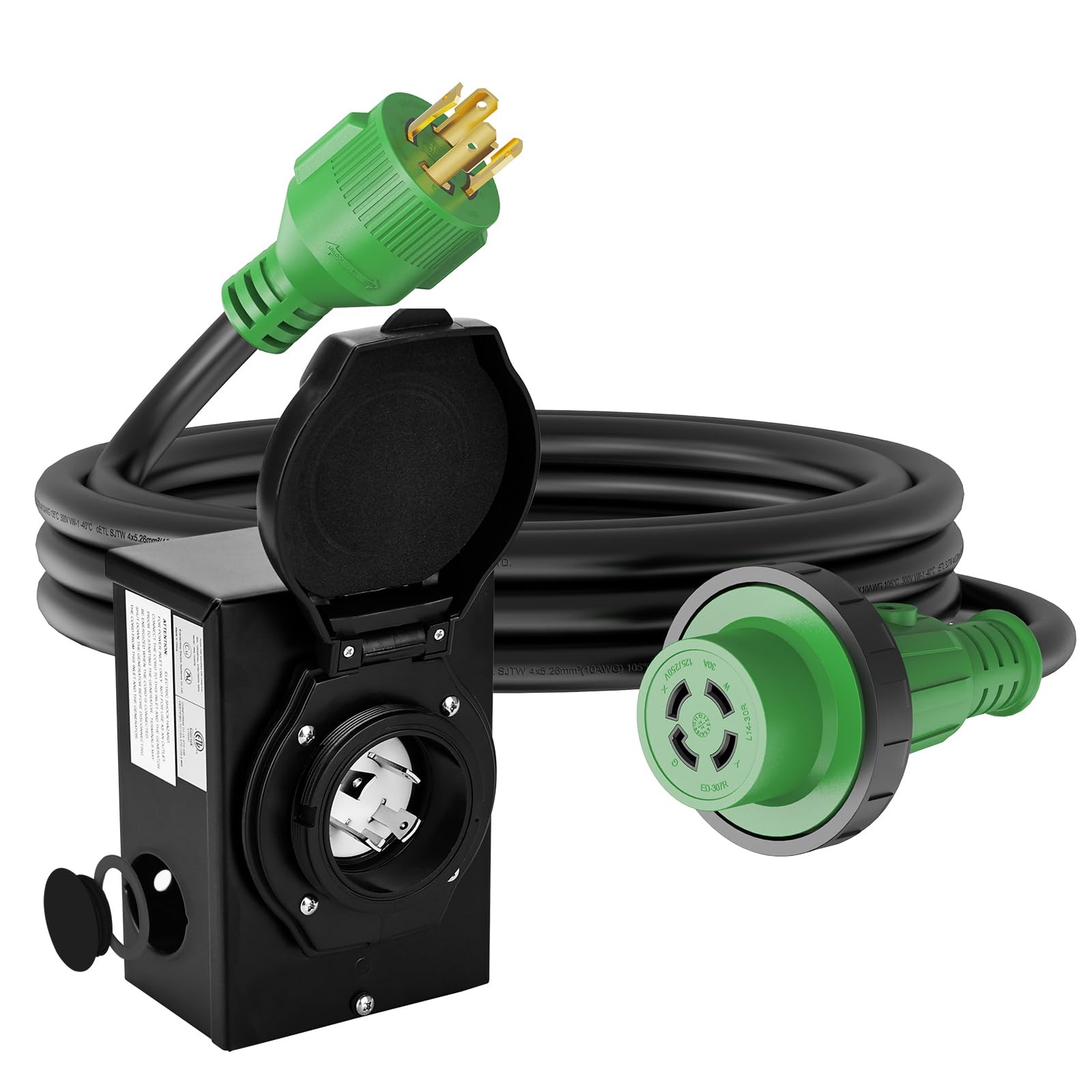 RVGUARD Emergency Power Combo Kit, 15 Foot 30 Amp Generator 15 Foot, Green