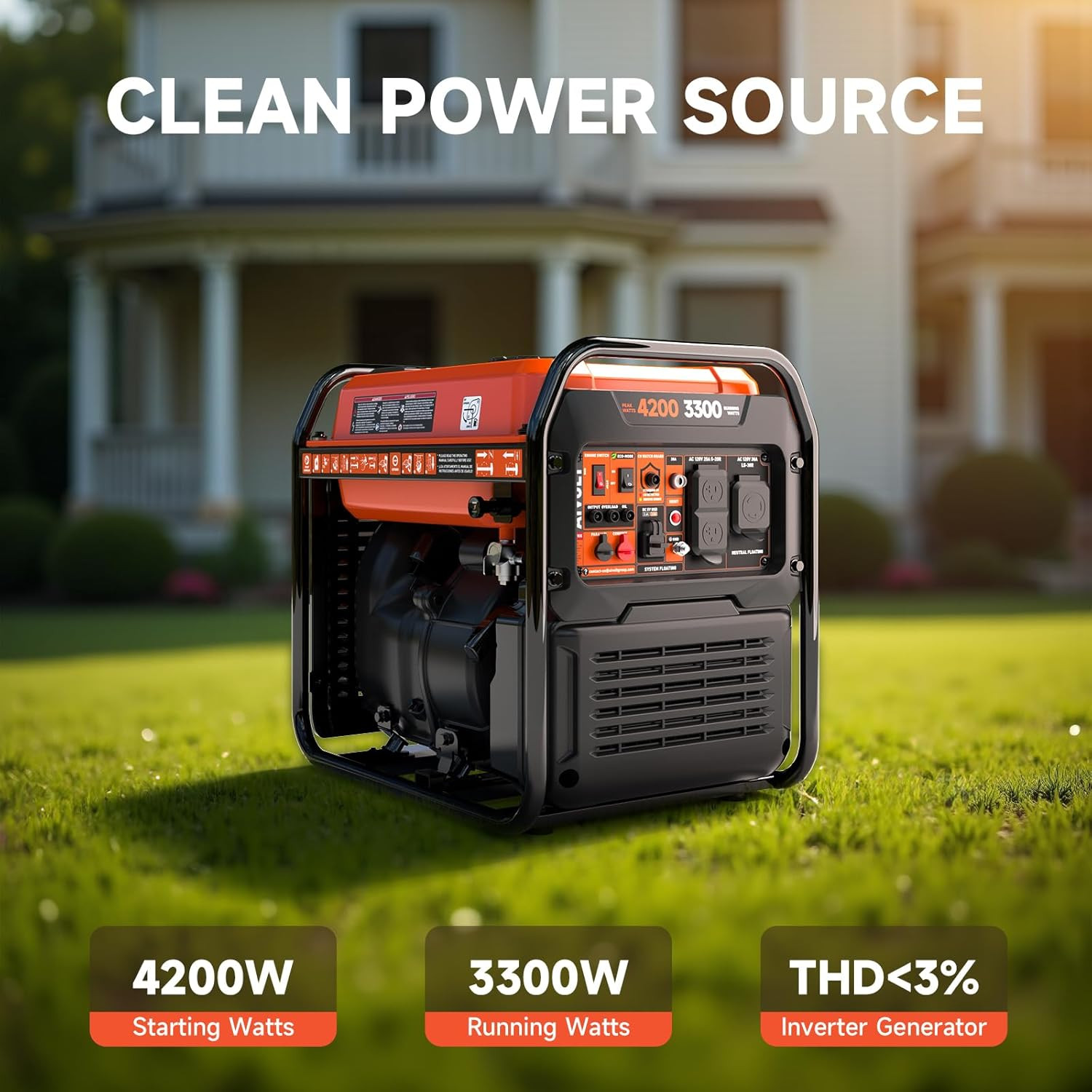 4200W Portable Inverter Generator – Quiet, Long Runtime, CO Sensor, Low Oil Shut