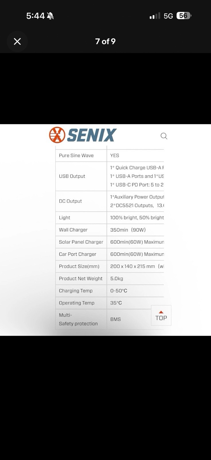 Senix PS600 600W/1200W Peak Portable Power Station 518Wh Pure Sine Wave AC/DC