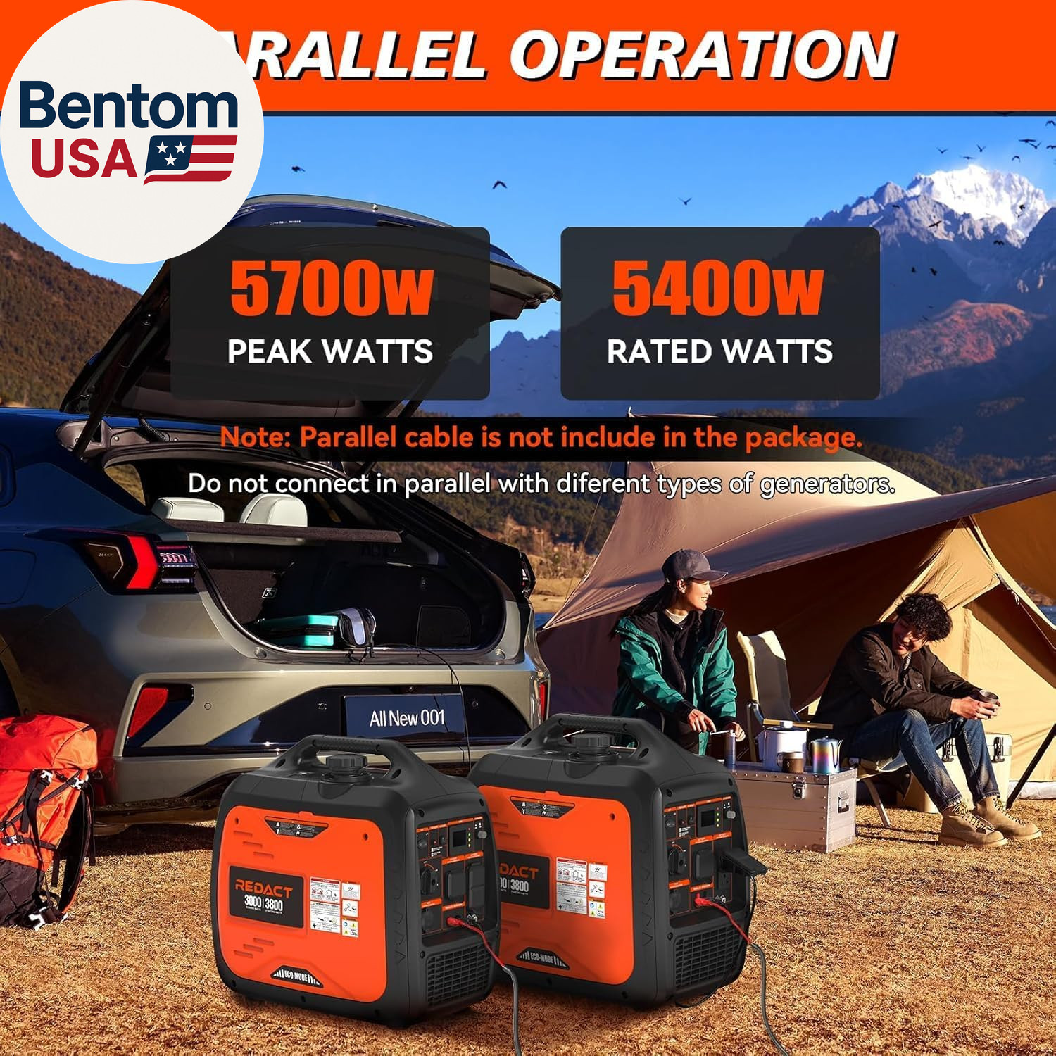 3800W Lightweight Portable Inverter Generator with Clean Power for Home, Camping