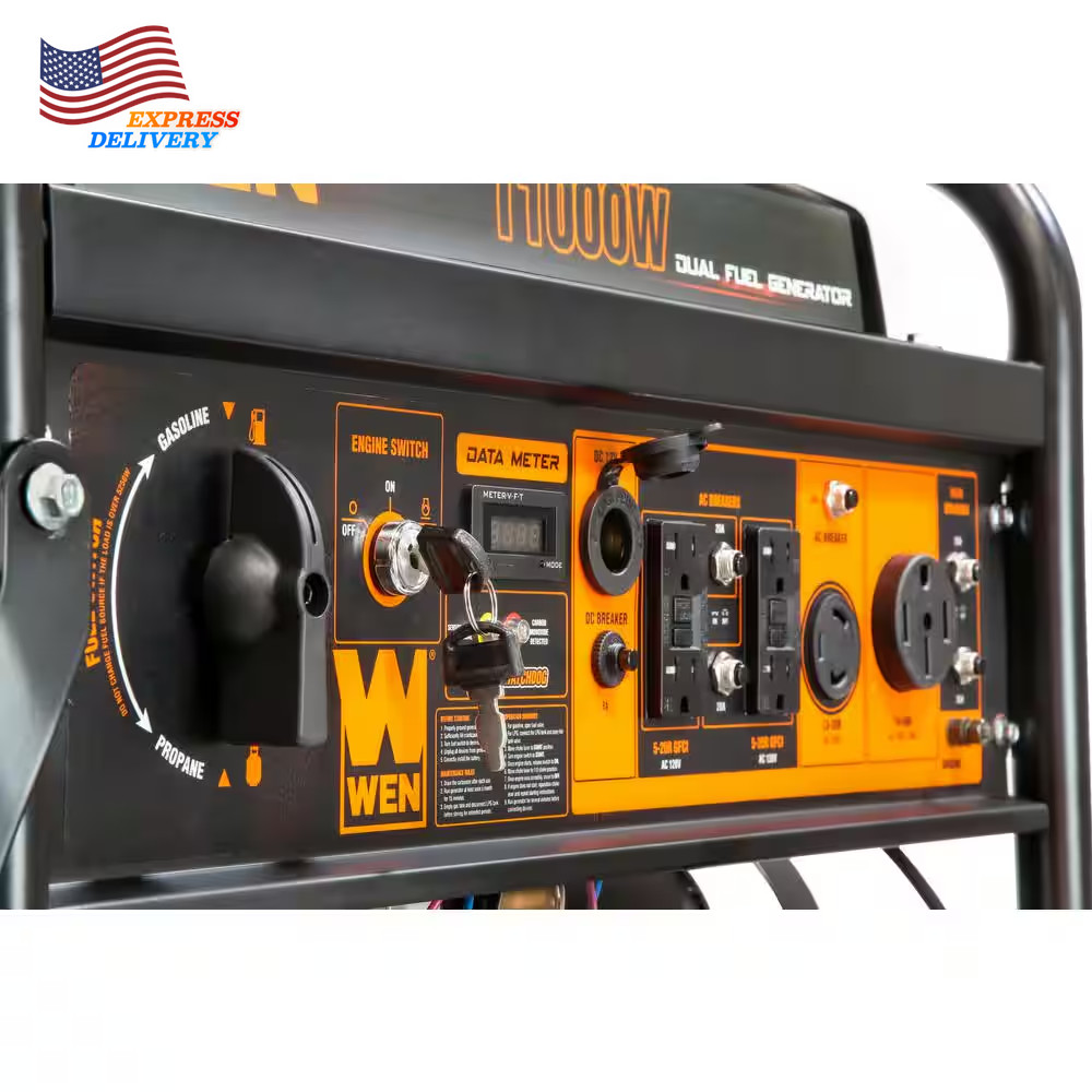 WEN DF1100T Dual Fuel Portable Generator 11000 Watt 120V/240V with Wheel Kit