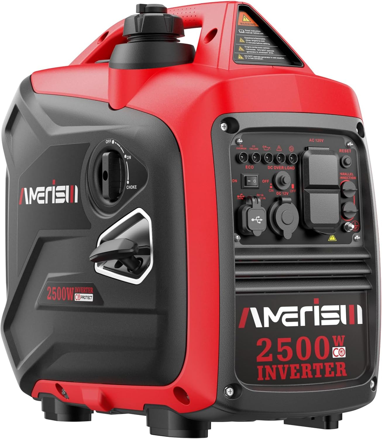 Portable Inverter Generator 2500W Gas Powered, CO Sensor, Super Quiet Gas Genera
