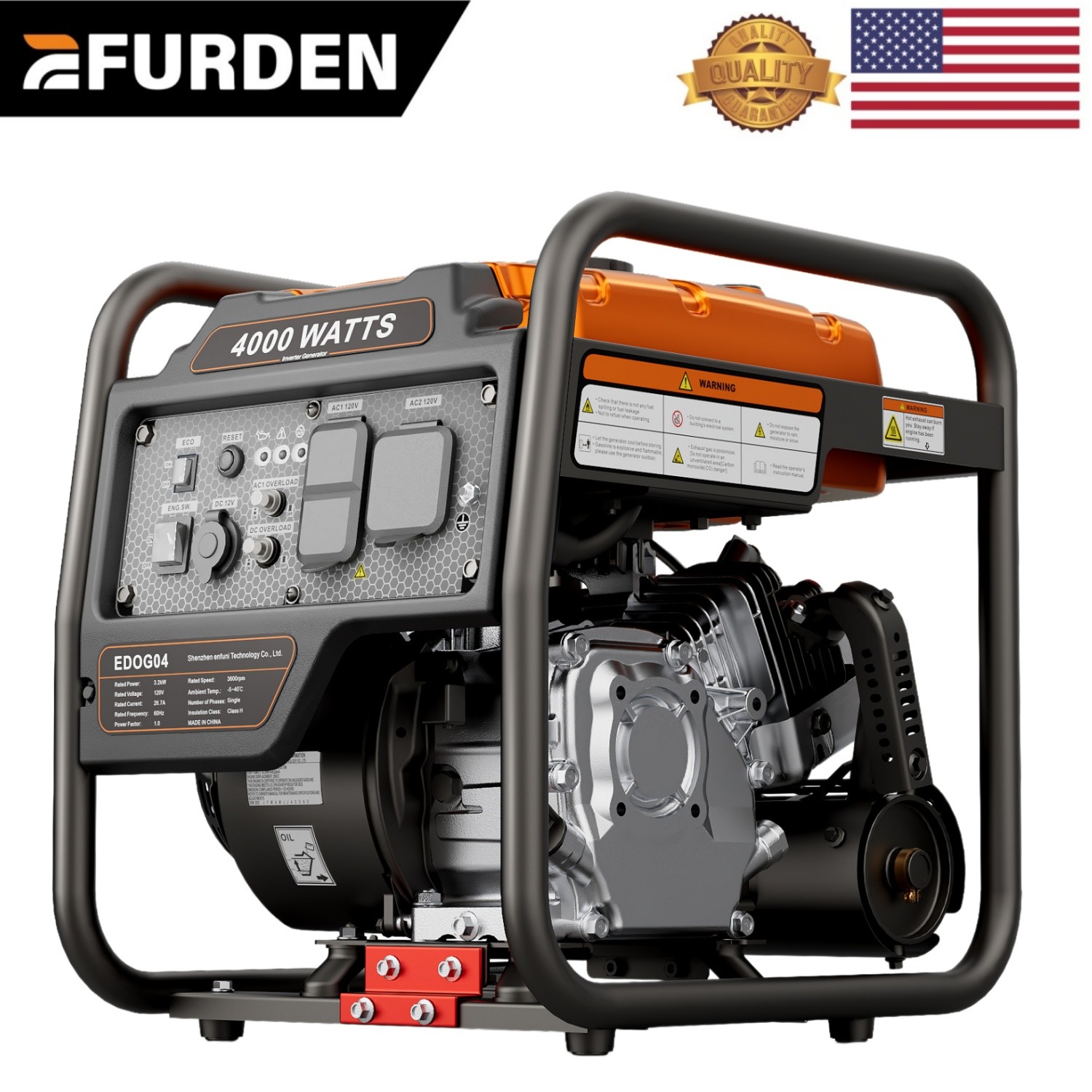 Efurden 4000W Inverter Generator Portable Gasoline Open Frame for Emergen Use