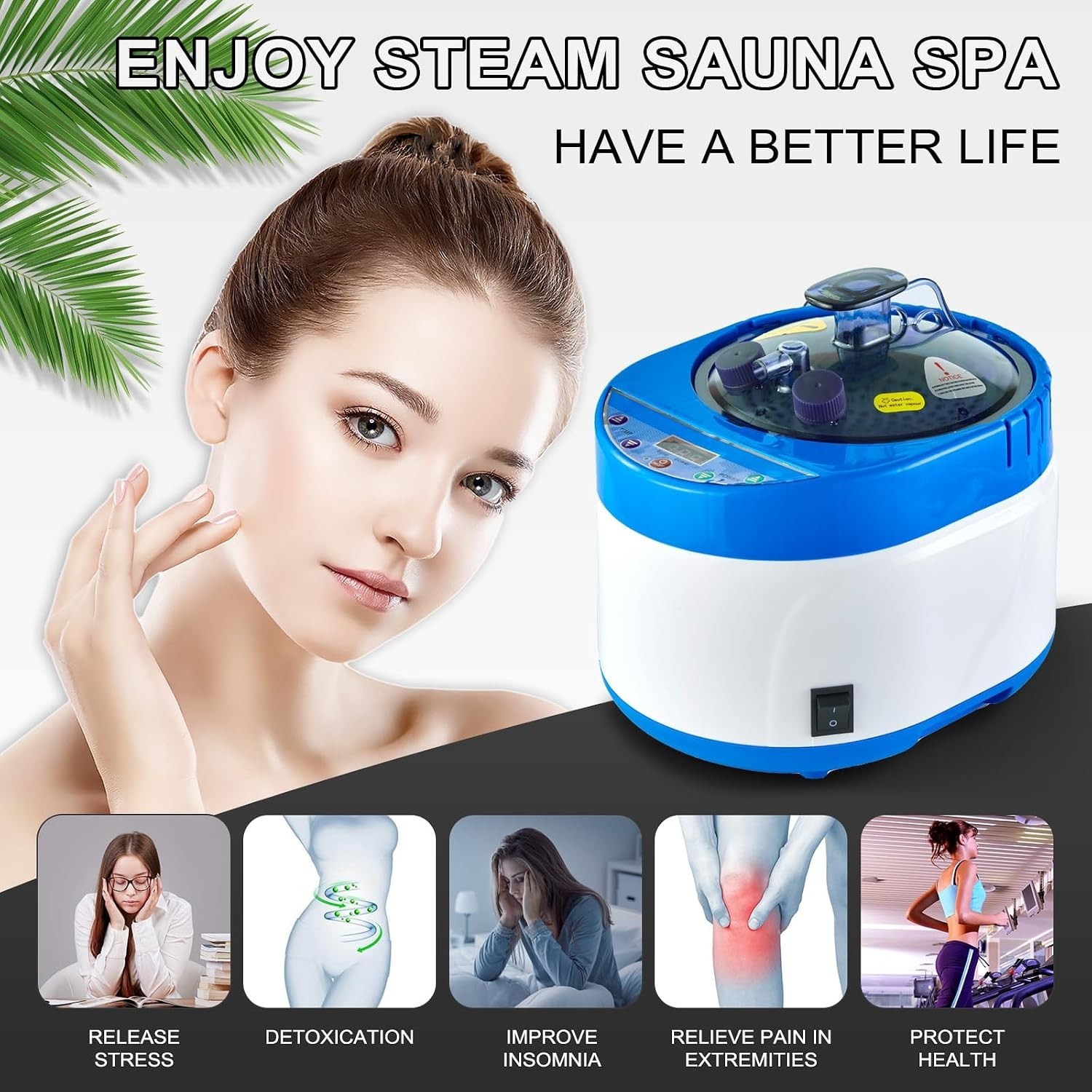 4L Portable Sauna Steamer & Steam Generator in Blue – Remote Control Spa Machine