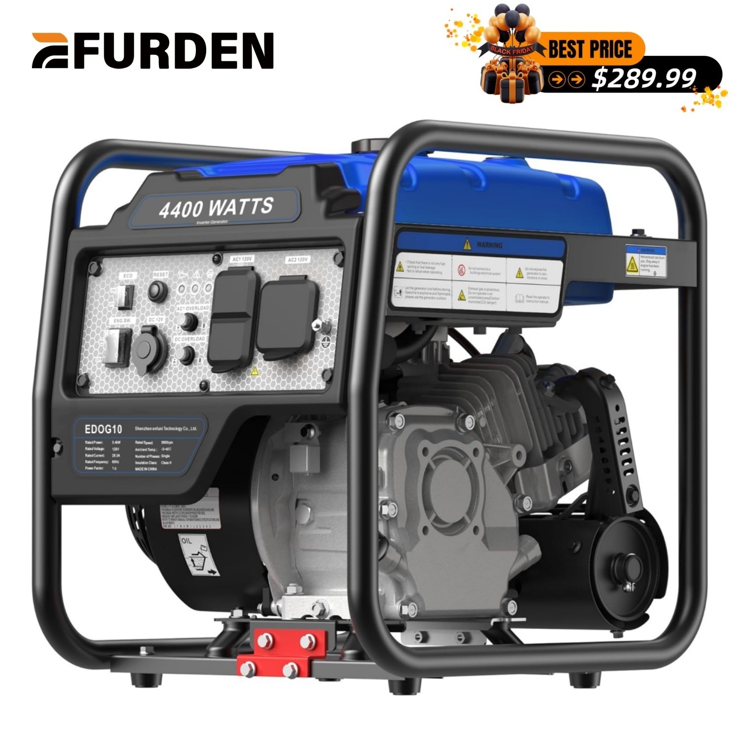 4400-Watt Portable Inverter Generator, Gas Powered Generator for Emergency Home