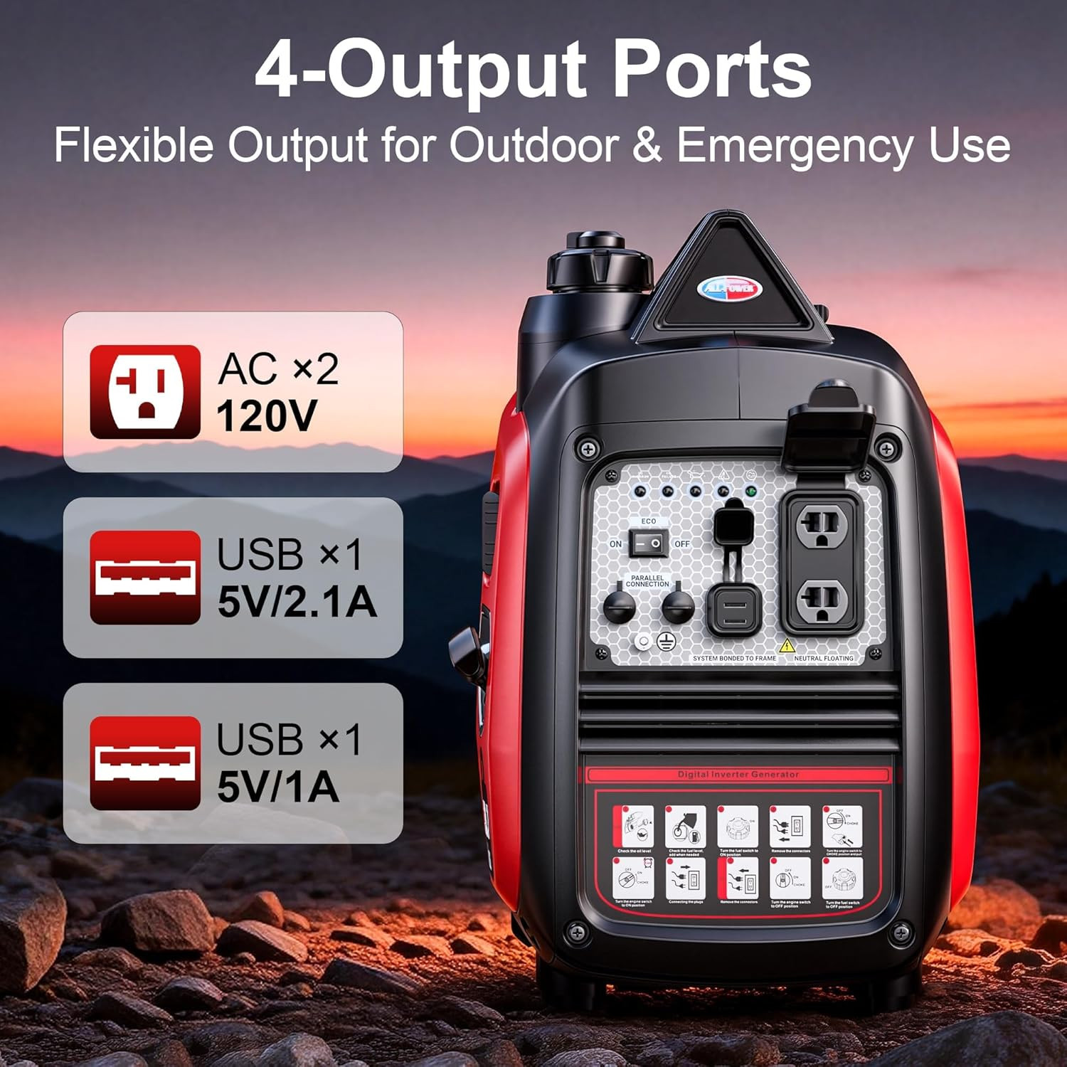2000W Portable Inverter Generator for Home Use, Quiet Small Generator for Campin
