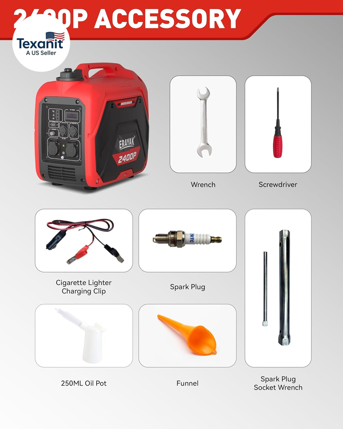 2400W Portable Inverter Generator for Home Use, Super Quiet Small Generator for