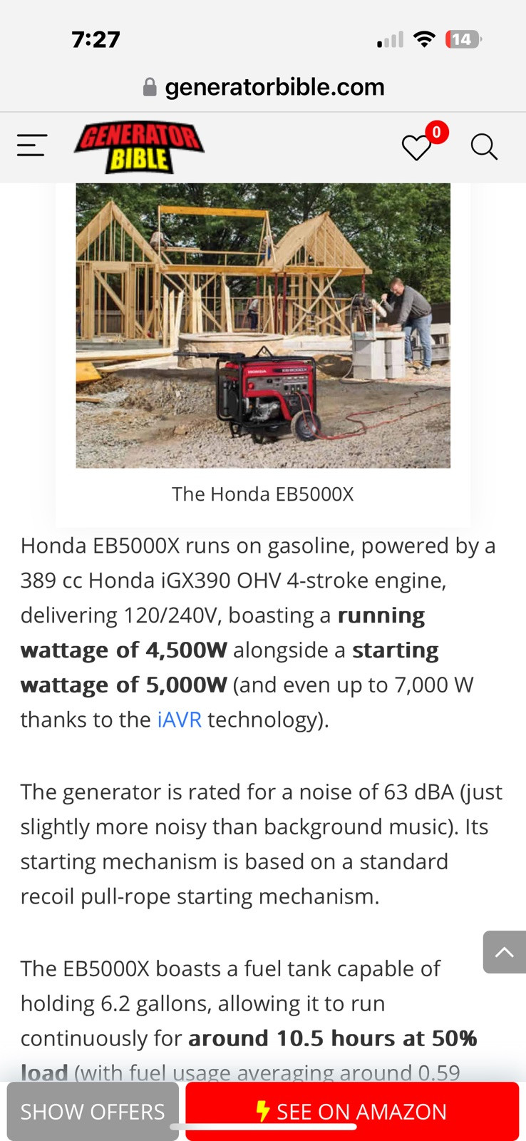 Honda eb5000x generator Red, Industrial Grade, Low Hours and well maintained